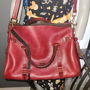 Dooney & Bourke Florentine Leather Dark Red Satchel Purse with Crossbody Strap